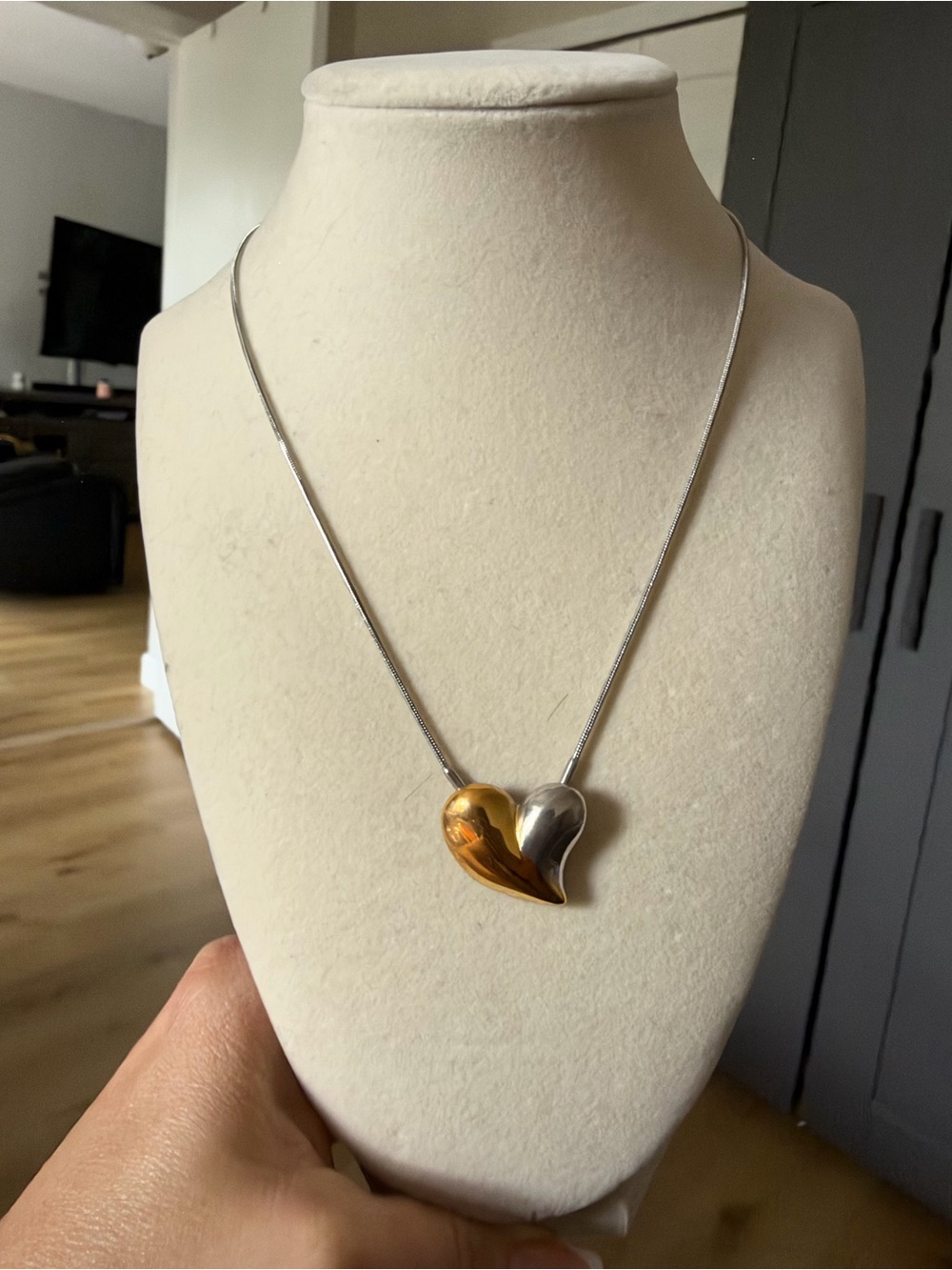 Two-Tone Gold & Silver Heart Pendant Necklace - Women Jewelry